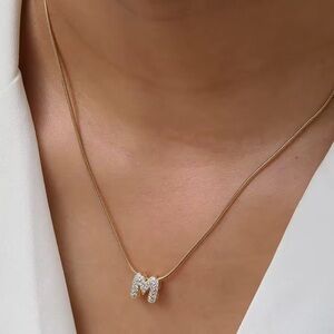 Gold Initial Necklace with Crystal Accents